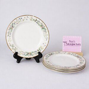 Farberware WELLESLEY China 486 Pink Blue Floral Design Gold Salad 8" Plate Set 4